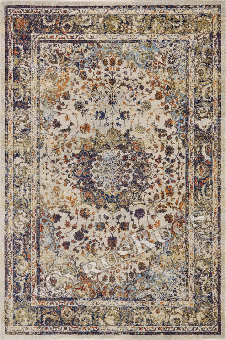 Las Vegas Traditional Medallion Rugs 3544F Cotton N Blue - Click Image to Close