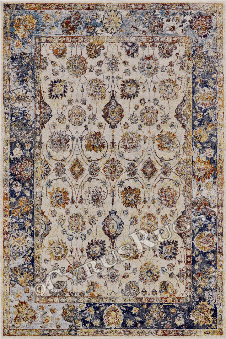 Las Vegas Traditional Floral Rugs 3550F Cotton N Blue - Click Image to Close