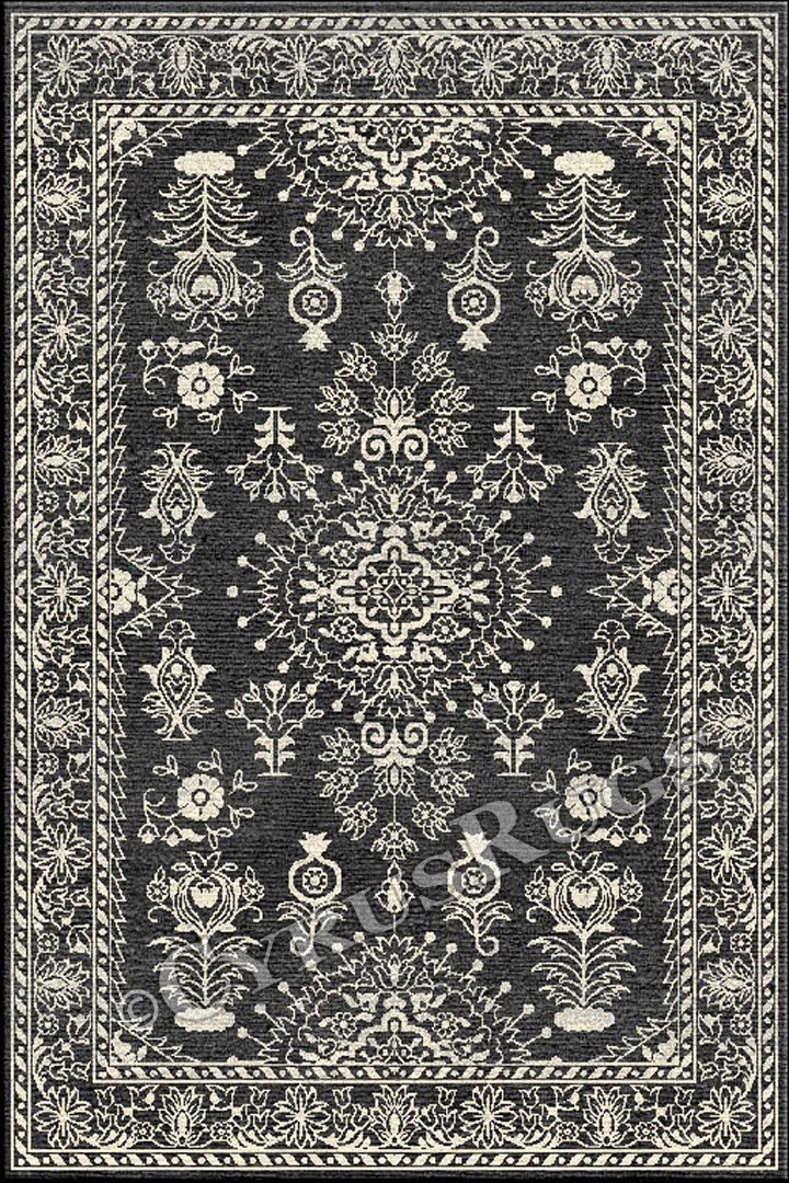 Vintage Traditional Floral Rug 0HB92 Charcoal Cotton - Click Image to Close