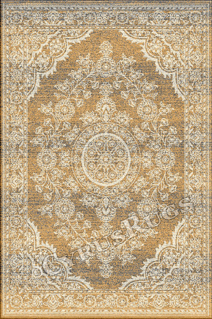 Vintage Traditional Floral Rug 3672F Yellow Cotton - Click Image to Close