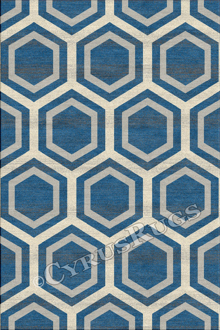 Vintage Geometric Modern Rugs BF253 4246 Blue Silver EV - Click Image to Close