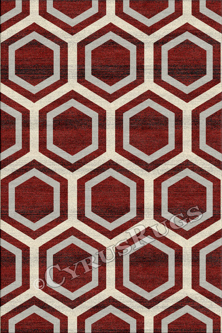 Vintage Geometric Modern Rugs BF253 4246 Red Silver EV - Click Image to Close