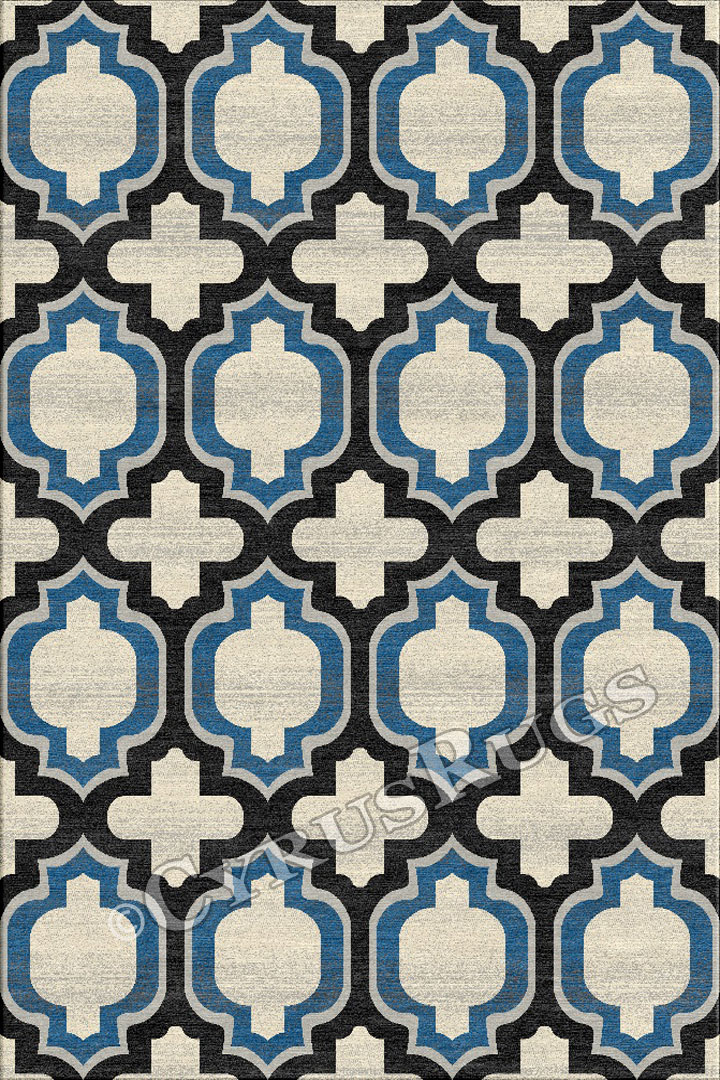 Vintage Geometric Modern Rugs BF254 8494 Charcoal Blue - Click Image to Close