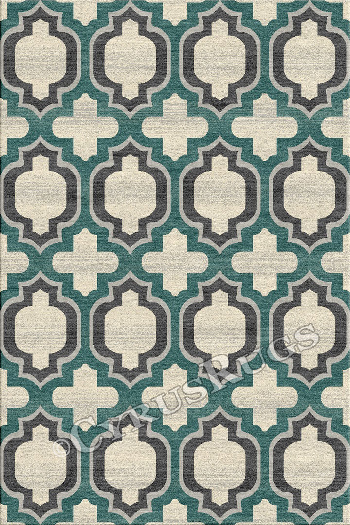 Vintage Geometric Modern Rugs BF254 8494 Turkuaz D.Grey - Click Image to Close