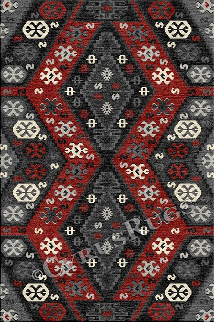 Vintage Geometric Traditional Rug HB302 Red D.Grey EV - Click Image to Close