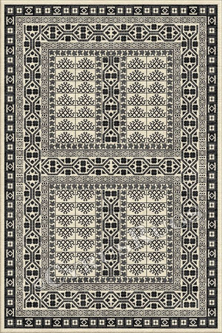 Vintage Geometric Traditional Rug 0W146 Cotton Charcoal EV - Click Image to Close