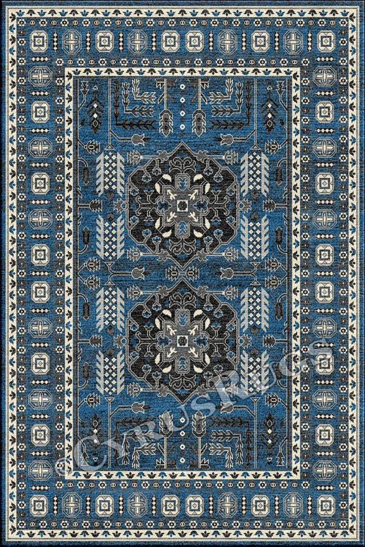 Vintage Geometric Traditional Rug 0W150 Blue Charcoal EV - Click Image to Close