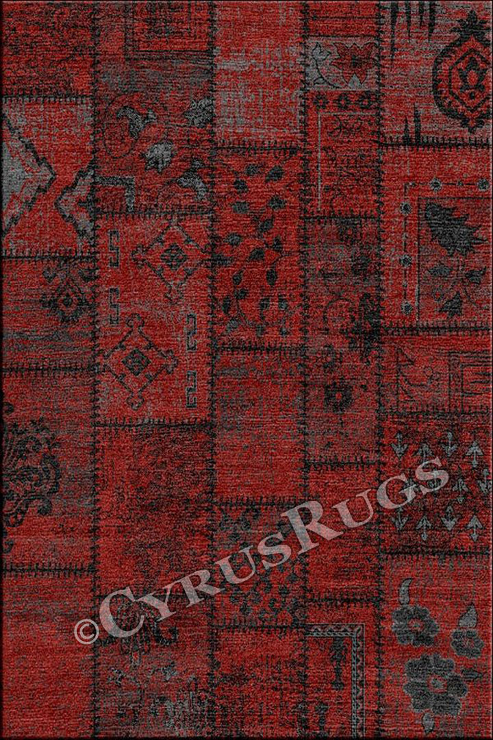 Vintage Patchwork Floral Rug HB317 Red Charcoal - Click Image to Close
