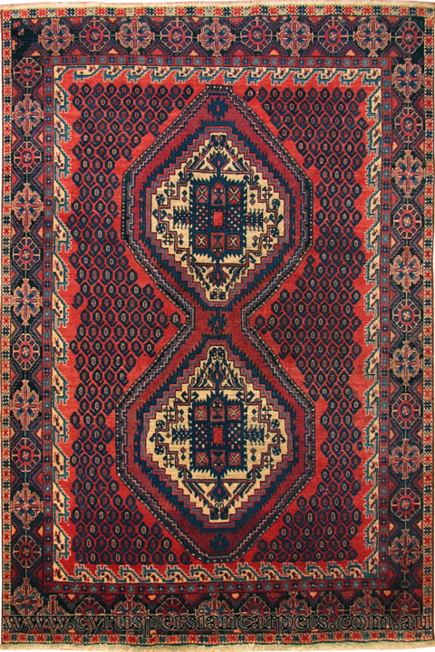 Afshar Hand Knotted Medallion Wool Rug - Click Image to Close
