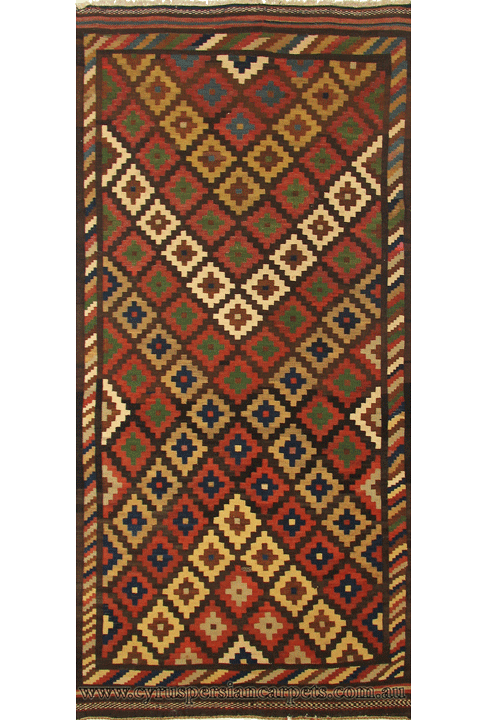 Afghani Hand Woven Diamond Pattern Wool Kilim Rug - Click Image to Close