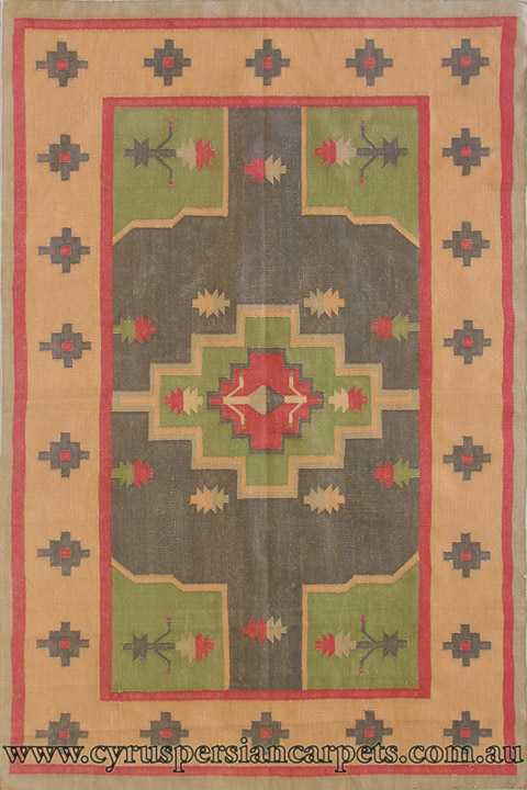 Indian Hand Woven Medallion Wool Kilim - Click Image to Close