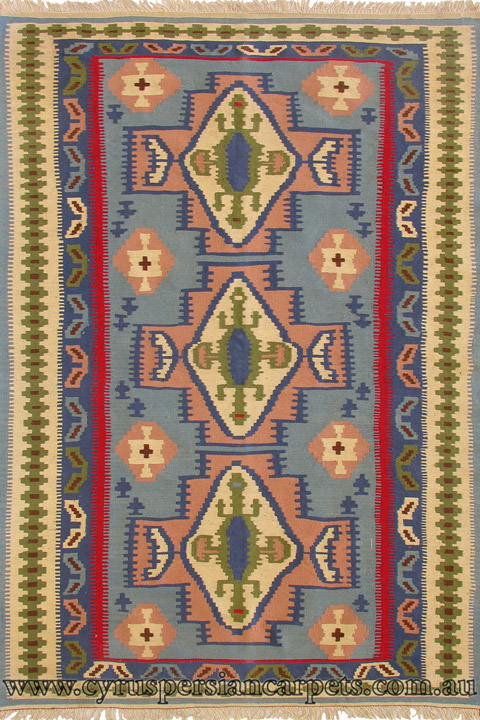 Persian Hand Woven Geometric Wool Kilim - Click Image to Close