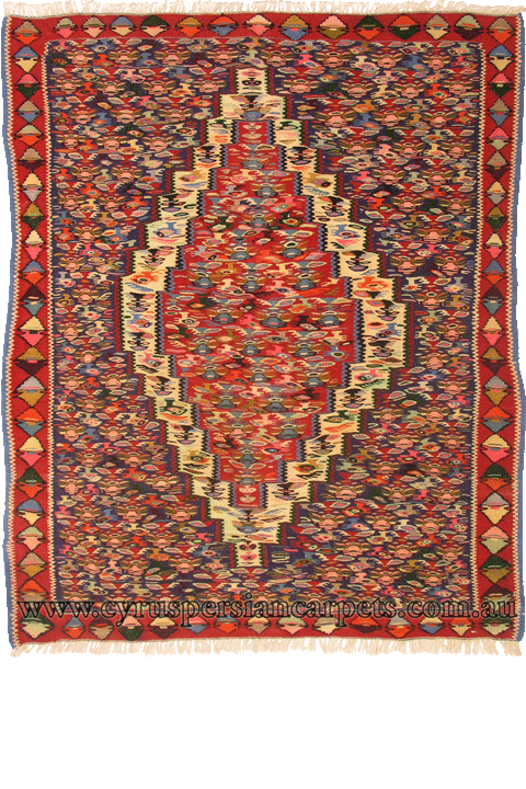 Persian Hand Woven Medallion Wool Senneh Kilim - Click Image to Close