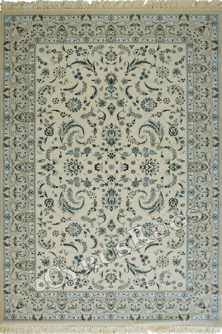 Caspian Persian Wool Border Rugs 75572 White - Click Image to Close