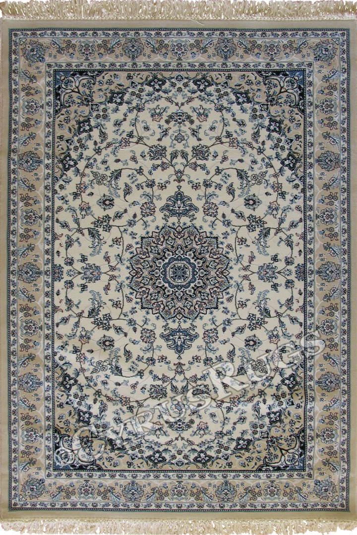 Caspian Persian Wool Medallion Rugs 75056 White - Click Image to Close