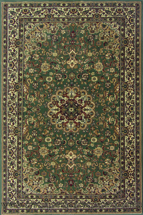 Changis Wool Traditional Medallion Rug 500 Green - Click Image to Close