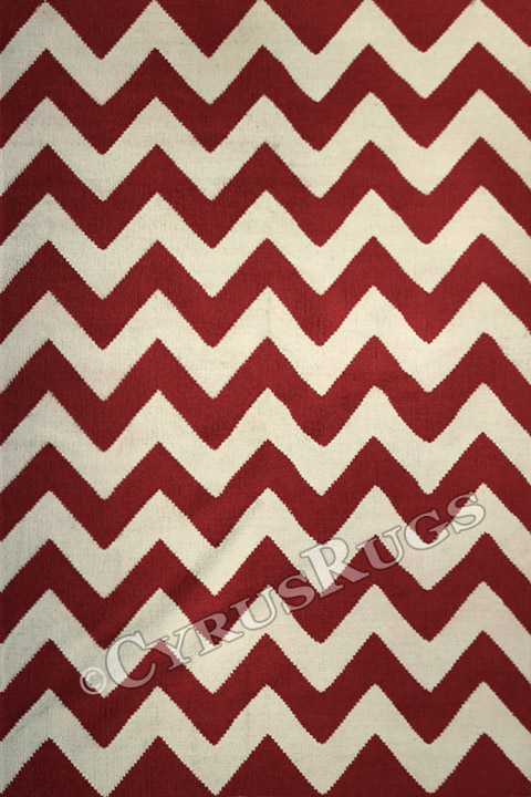 Delhi Chevron Striped Wool Reversible Rugs Chevron Red - Click Image to Close