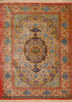 Kum Signed Medallion Hand Knotted Silk Rug