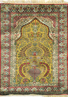 Hereke Prayer Hand Knotted Gold & Silk Rug