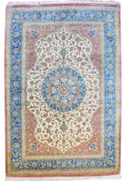 Kum Signed Medallion Hand Knotted Silk Rug