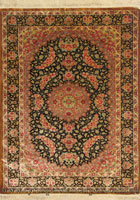 Kum Signed Floral Medallion Hand Knotted Silk Rug